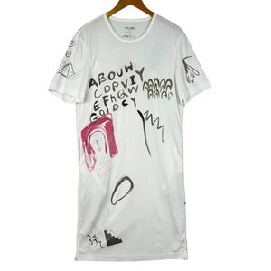 JNBY Graphic T Shirt Dress Womens M White Abstract Art Print 100% Cotton Midi